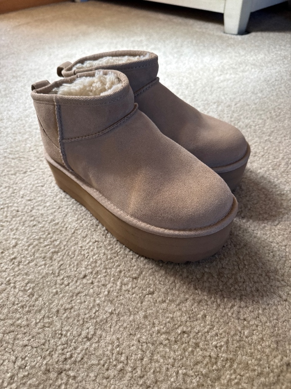 Tan Ugg classic mini ultra platform